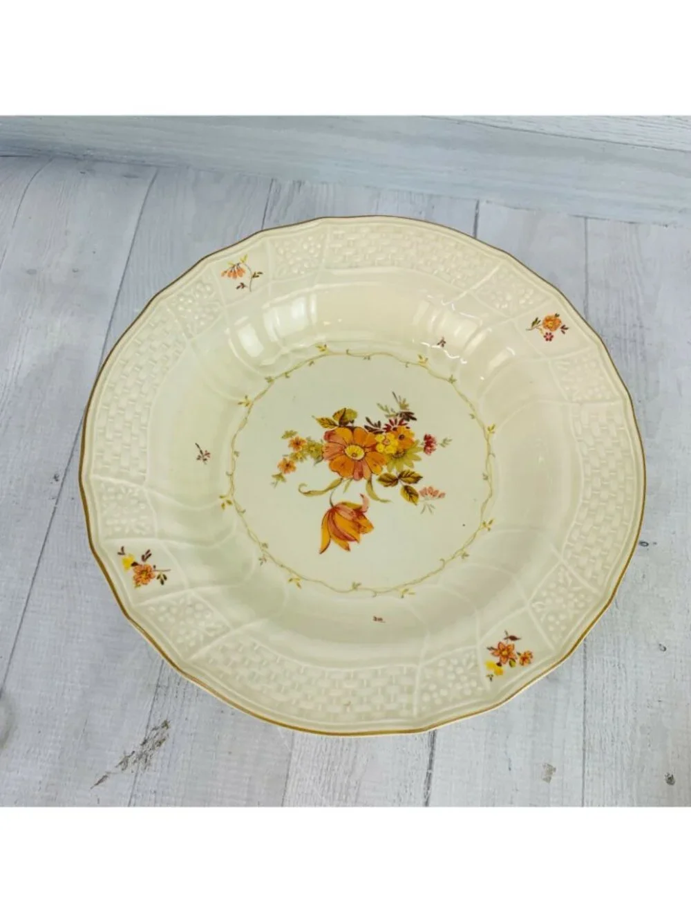 Mikasa MARSEILLES D1092 Floral Center Weave Rimorange Pasta Soup Bowls Set of 5